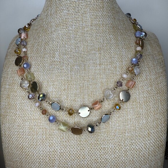Loft Double-Strand Necklace With Iridescent Beads & Gold Accents - 20 Inches - Picture 2 of 8